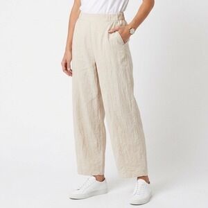 HG Trousers Womens Small Beige Pleated Elastic Waist Slash Pockets Wide Leg